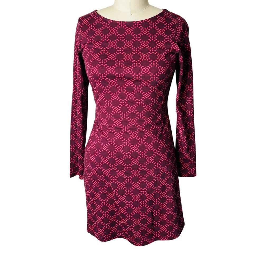 Boden Magenta Pink Geometric Dot Print Long Sleeve Jersey Sheath Dress 2R